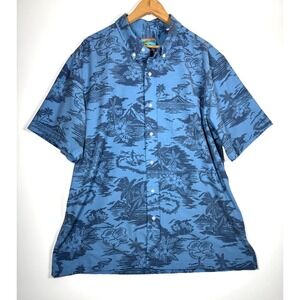 Reyn Spooner Joe Kealoha Hawaiian Shirt XL Blue Scenic Aloha Button Down Surf‎